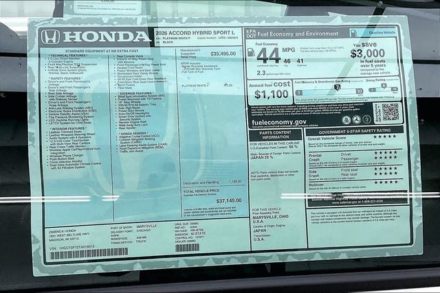 2026 Honda Accord Hybrid Sport-L