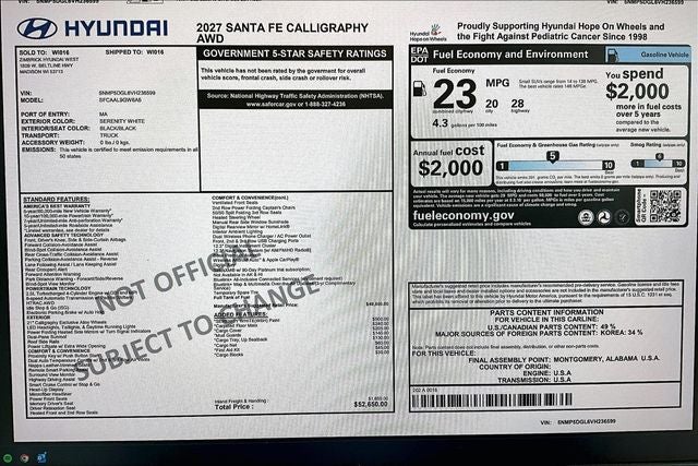 2027 Hyundai Santa Fe Calligraphy AWD