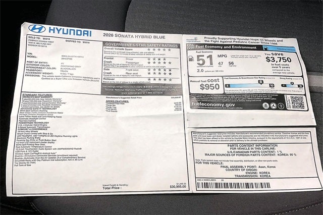 2026 Hyundai Sonata Hybrid Blue