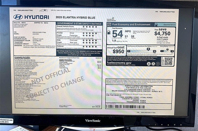 2025 Hyundai Elantra Hybrid Blue