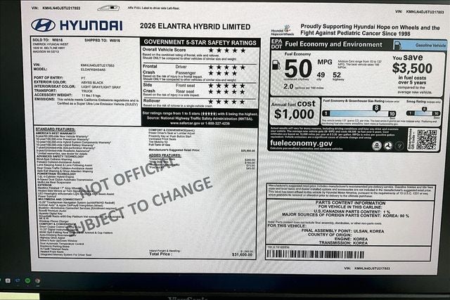 2026 Hyundai Elantra Hybrid Limited