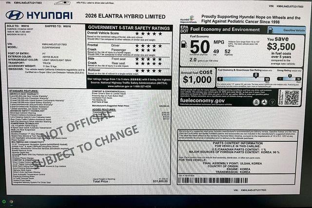 2026 Hyundai Elantra Hybrid Limited