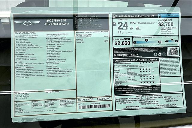 2025 Genesis G80 2.5T