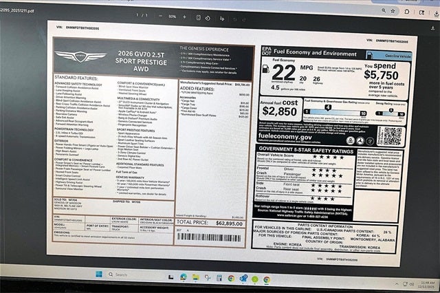 2026 Genesis GV70 2.5T SPORT PRESTIGE