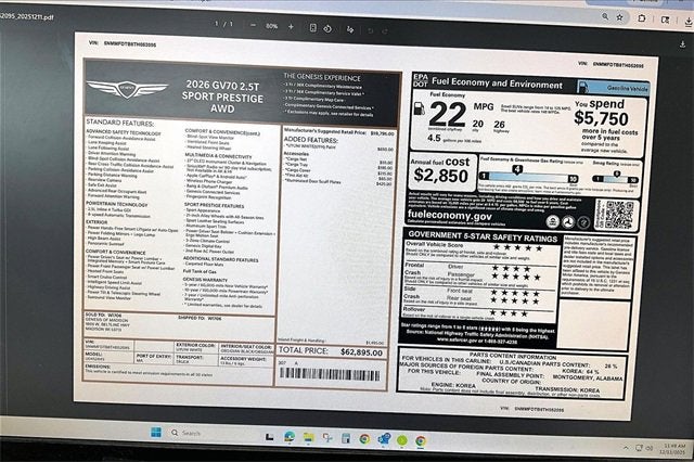 2026 Genesis GV70 2.5T Sport Prestige
