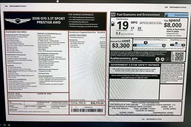 2026 Genesis G70 3.3T Sport Prestige