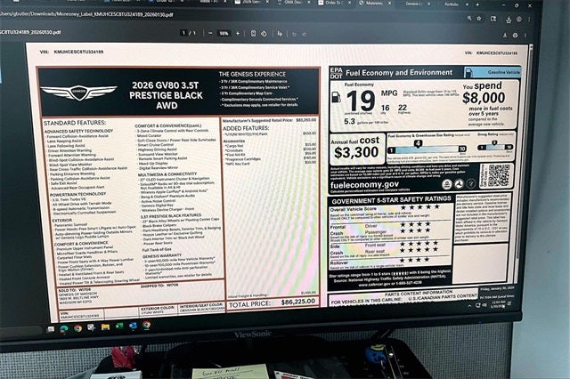 2026 Genesis GV80 3.5T PRESTIGE BLACK