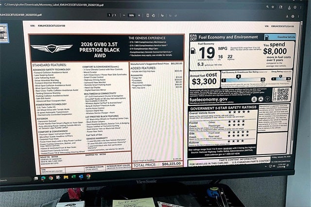 2026 Genesis GV80 3.5T PRESTIGE BLACK