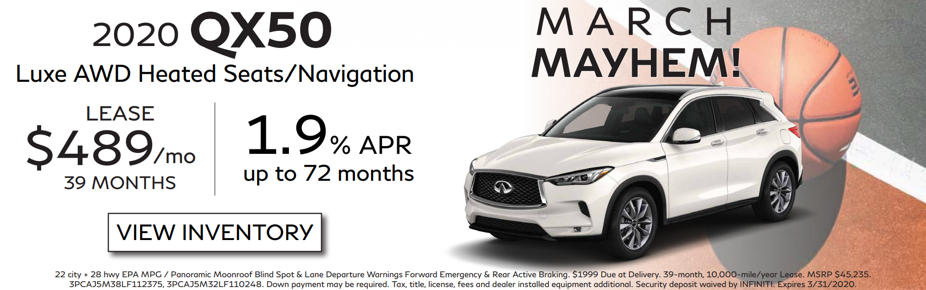 2020 Infiniti QX50 Luxe AWD Heated Seats/Navigation